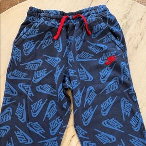 Nike Navy Blue Joggers with Bright Blue Logo Print and Red Drawcord